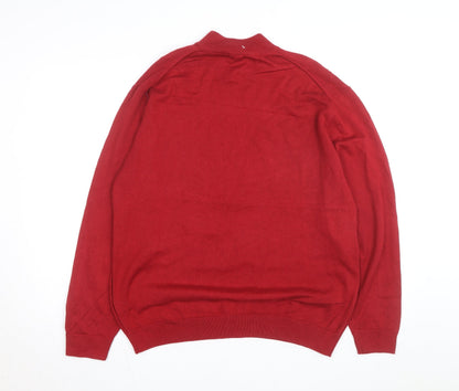 Roundtree & Yorke Men's Red Mock Neck Cotton Blend Jumper L