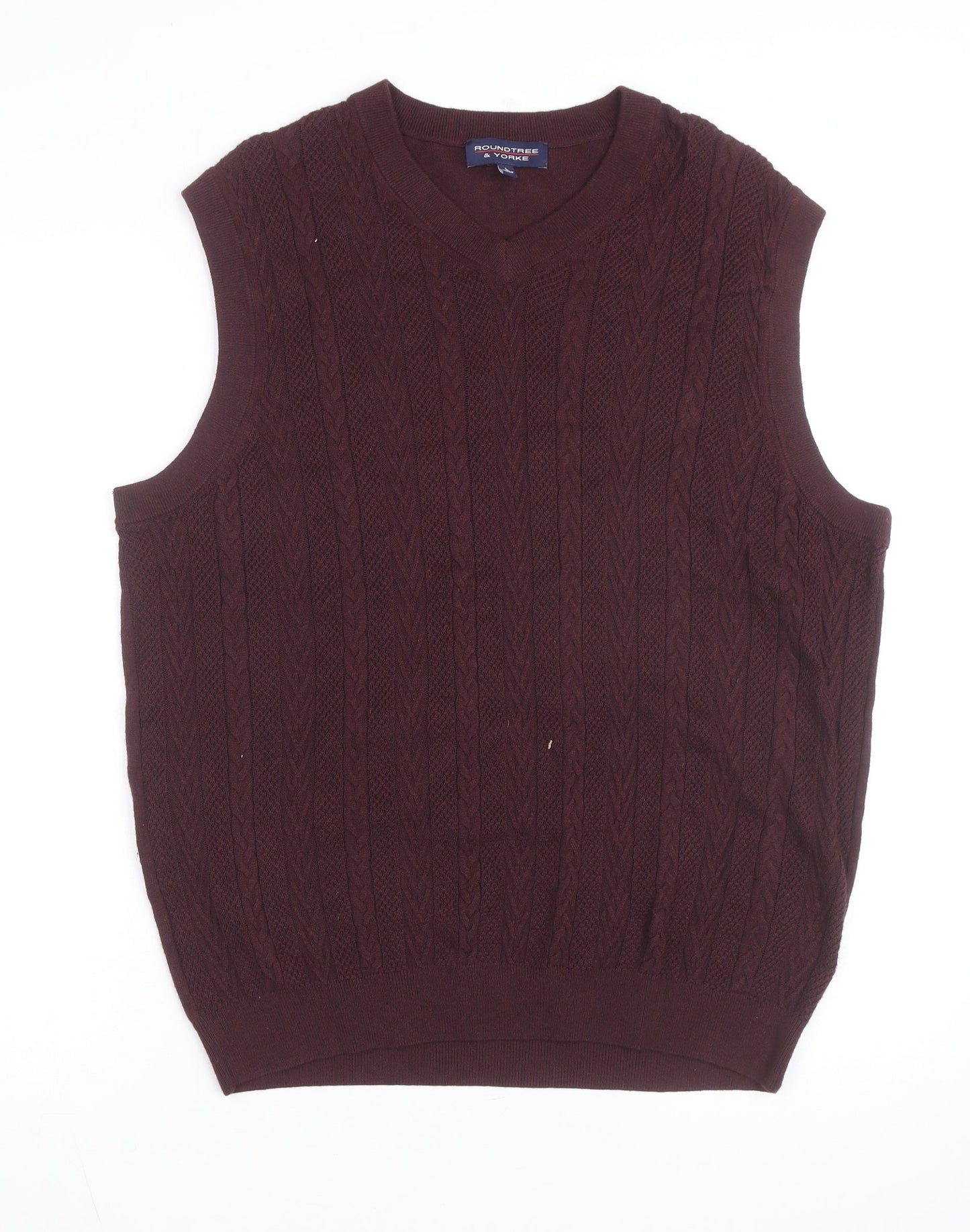 Roundtree & Yorke Men's Brown Cable-Knit Sleeveless Vest L Wool Blend