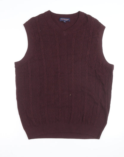 Roundtree & Yorke Men's Brown Cable-Knit Sleeveless Vest L Wool Blend