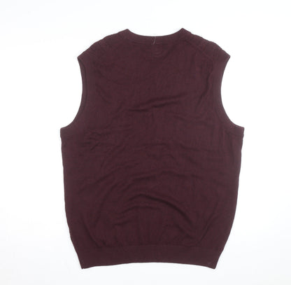 Roundtree & Yorke Men's Brown Cable-Knit Sleeveless Vest L Wool Blend