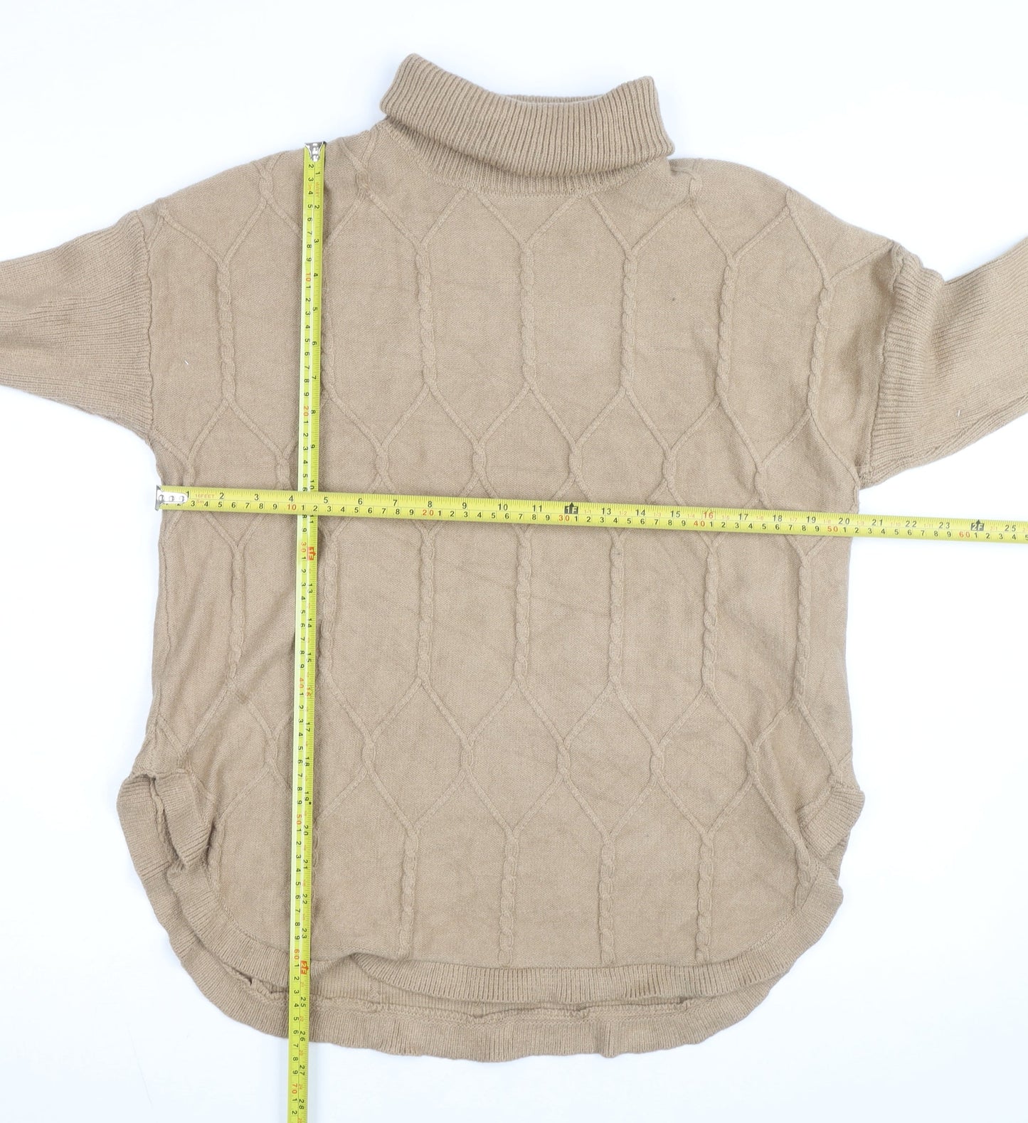 Belldini Women's Beige Roll Neck Cable-Knit Jumper M