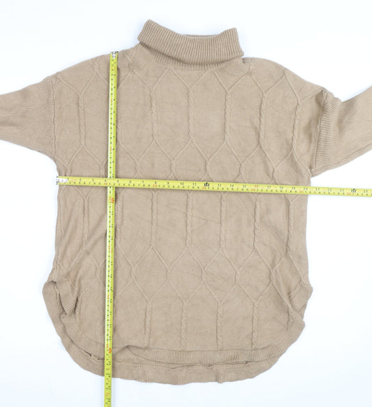 Belldini Women's Beige Roll Neck Cable-Knit Jumper M