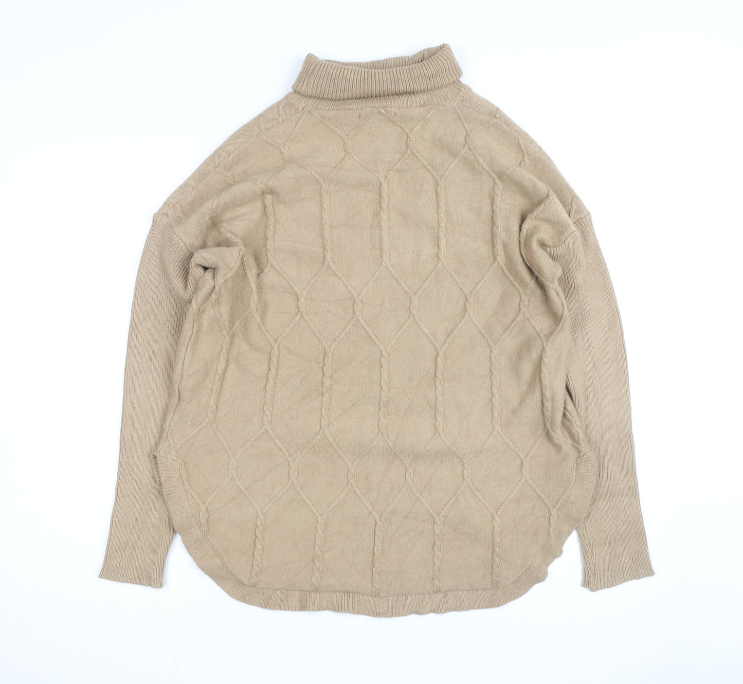 Belldini Women's Beige Roll Neck Cable-Knit Jumper M