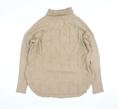 Belldini Women's Beige Roll Neck Cable-Knit Jumper M