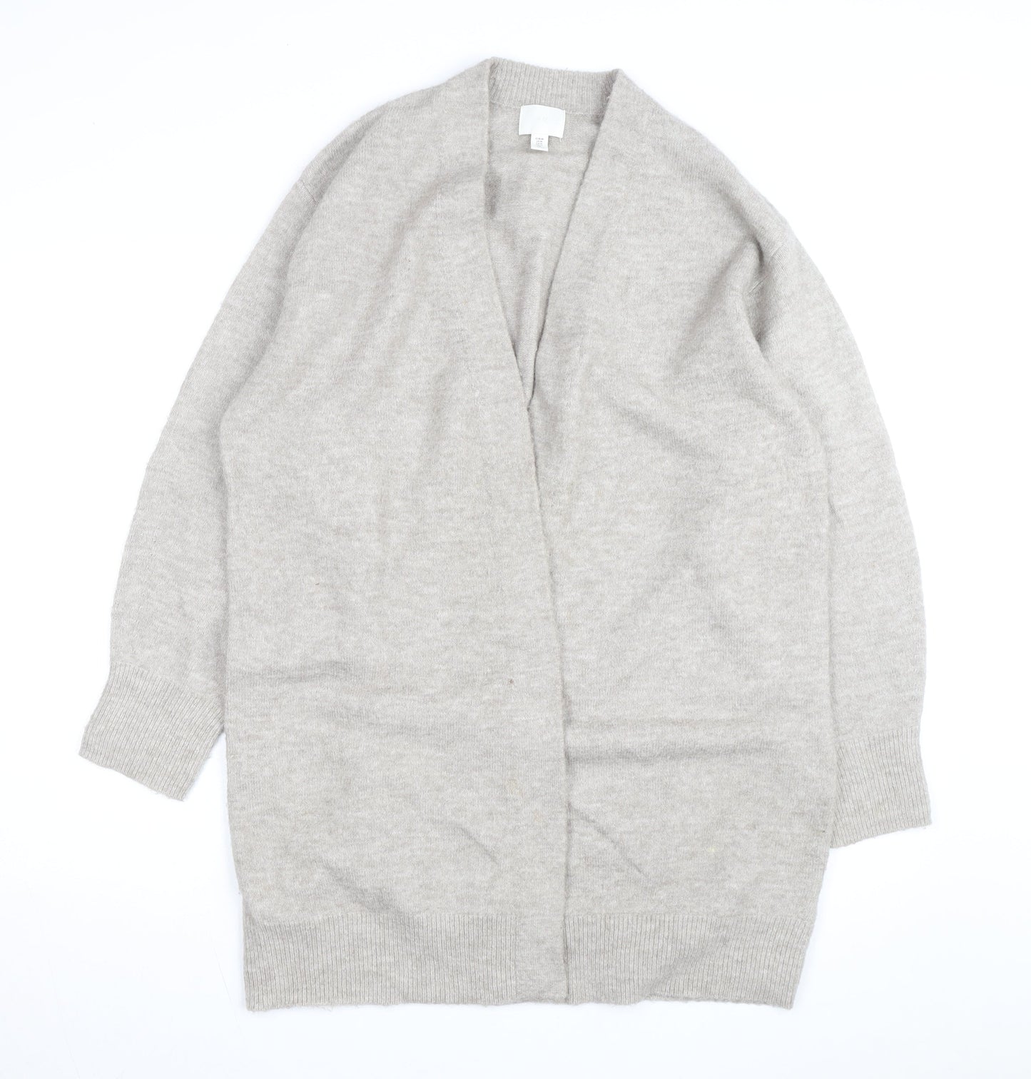 H&M Women Beige Wool Cashmere V-Neck Open Long Sleeve Cardigan M