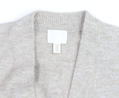 H&M Women Beige Wool Cashmere V-Neck Open Long Sleeve Cardigan M