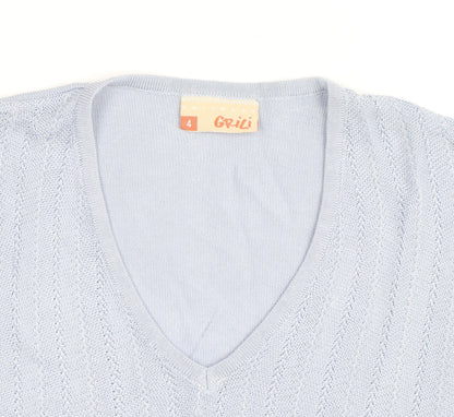 Grili Women's Blue V-Neck Short Sleeve Knit Cotton T-Shirt Size 4