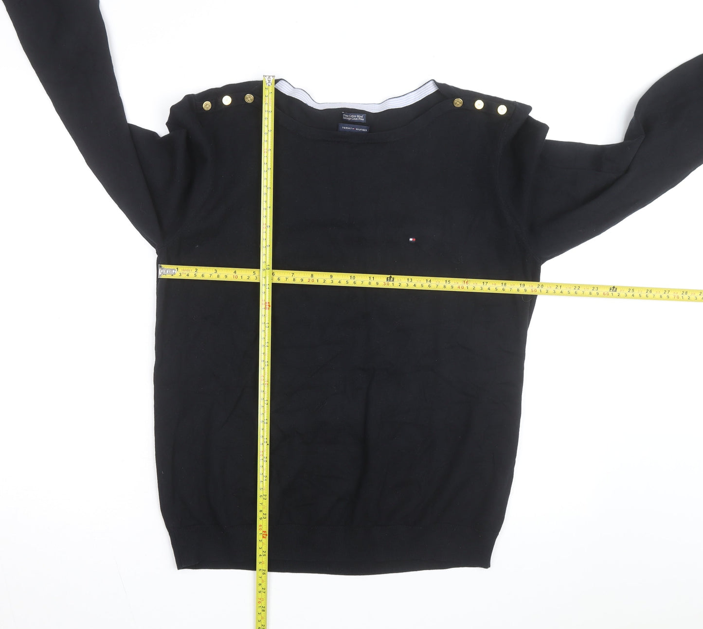 Tommy Hilfiger Men's Black Cotton Crew Neck Pullover Jumper XL