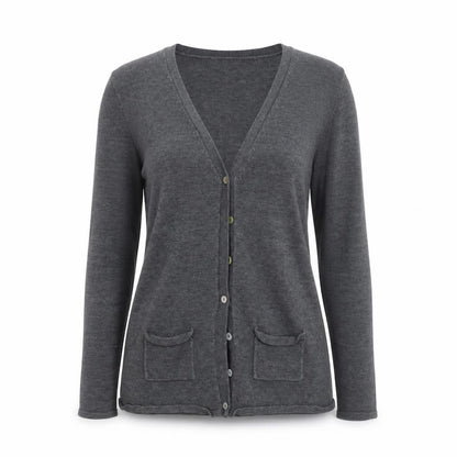 Henbury Women’s Grey V-Neck Cardigan Size Small Cotton Blend