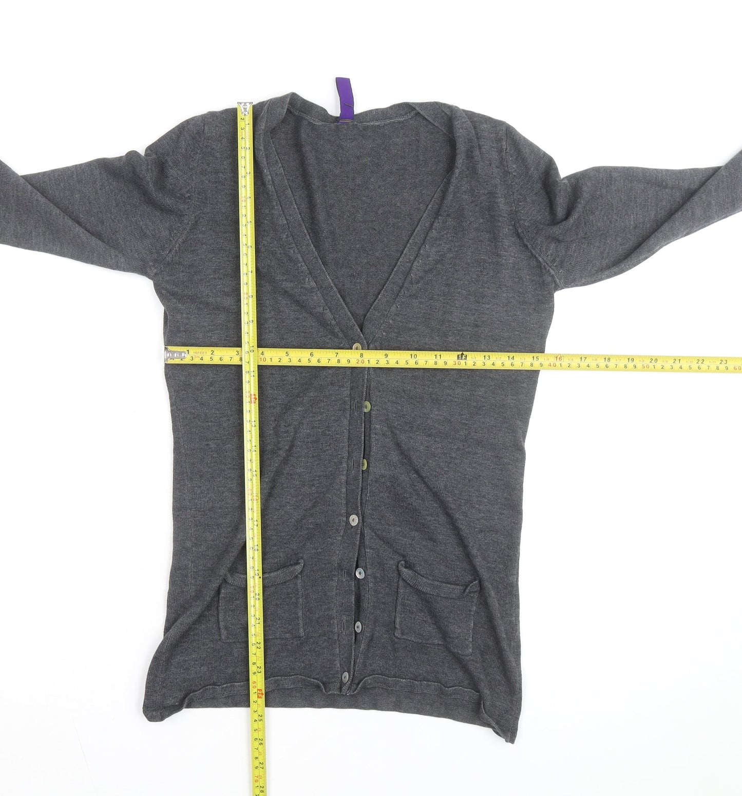 Henbury Women’s Grey V-Neck Cardigan Size Small Cotton Blend