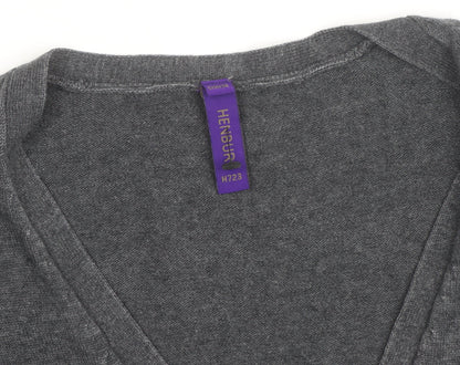 Henbury Women’s Grey V-Neck Cardigan Size Small Cotton Blend