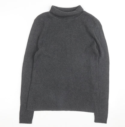 Ralph Lauren Women's Grey Roll Neck Cotton Jumper Size L
