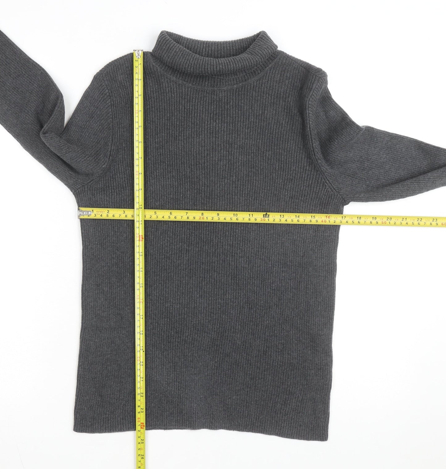 Ralph Lauren Women's Grey Roll Neck Cotton Jumper Size L