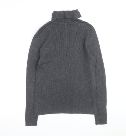 Ralph Lauren Women's Grey Roll Neck Cotton Jumper Size L