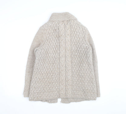 Marks and Spencer Women Beige Wool Blend Chunky Knit Cardigan UK 14