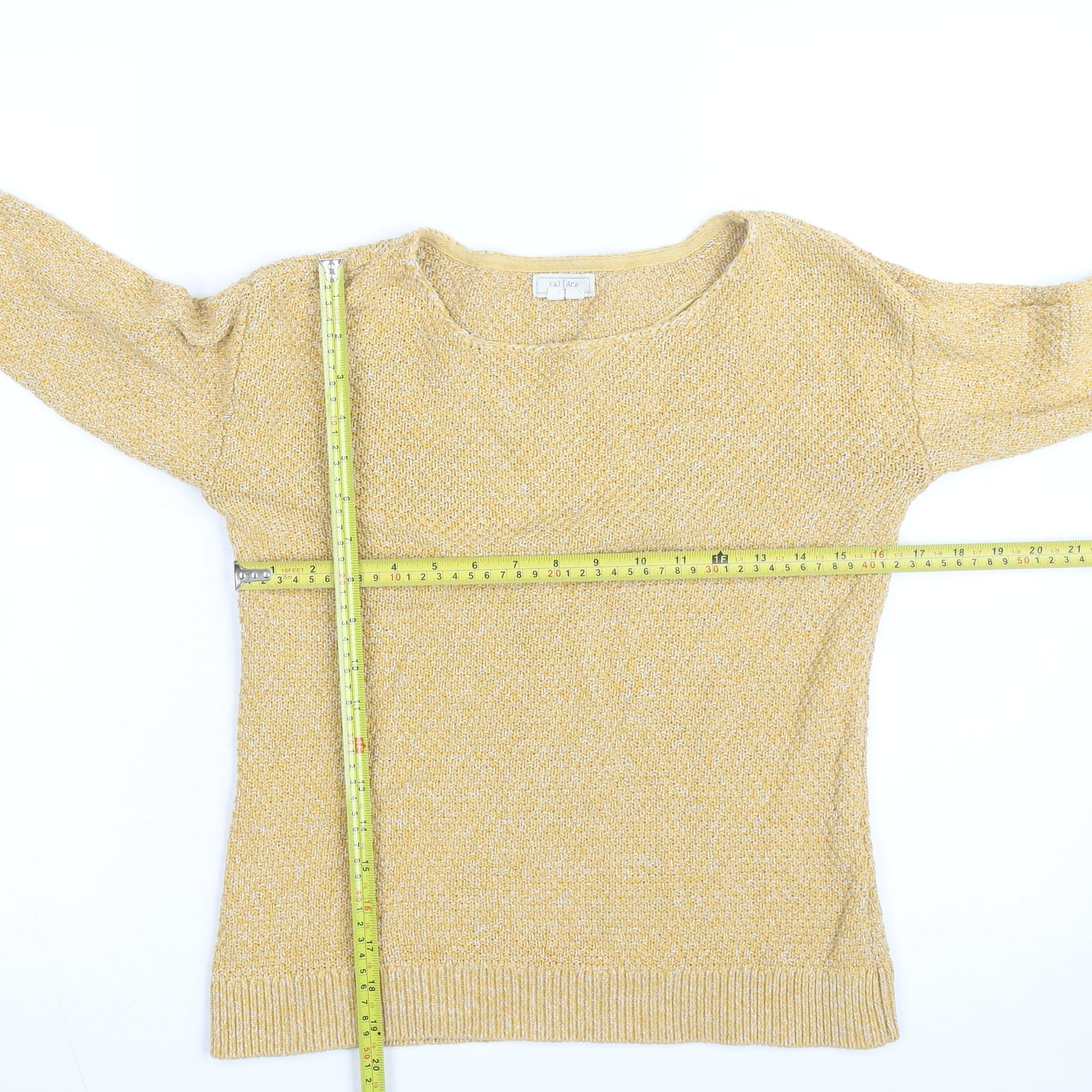FatFace Women's Yellow Scoop Neck Knit Jumper Size M