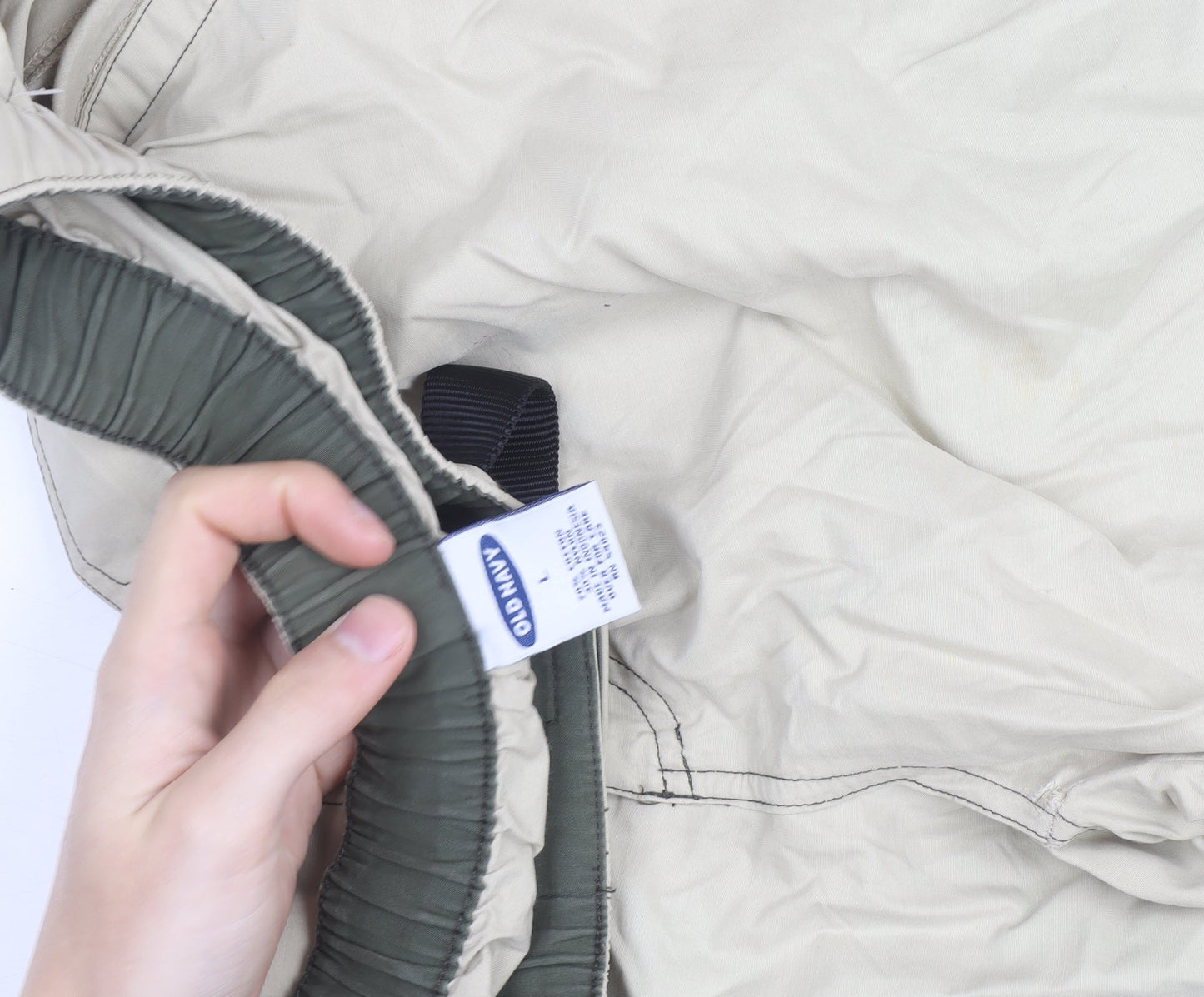 Old Navy Men’s Beige Cargo Trousers L Lightweight Belted Outdoor