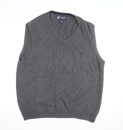 Chaps Men's Grey Cotton V-Neck Knit Sweater Vest XL Classic Style