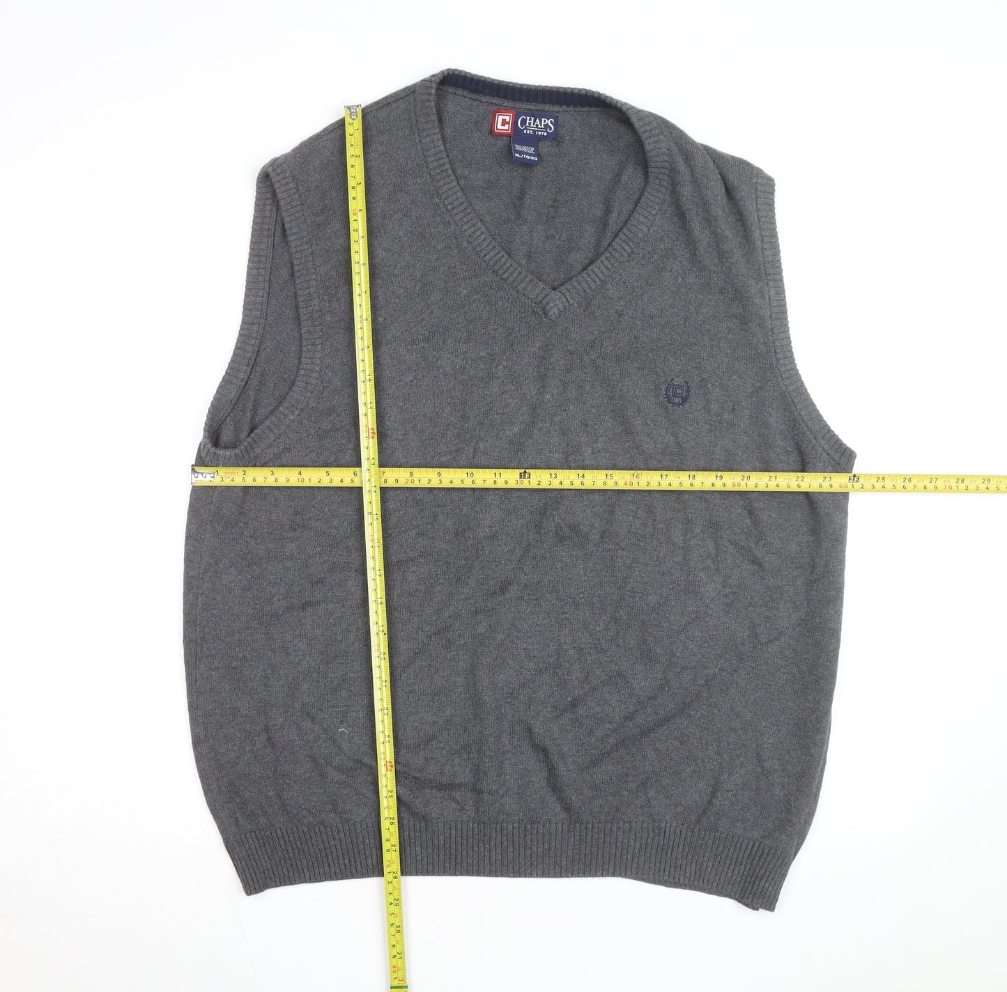 Chaps Men's Grey Cotton V-Neck Knit Sweater Vest XL Classic Style