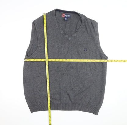 Chaps Men's Grey Cotton V-Neck Knit Sweater Vest XL Classic Style