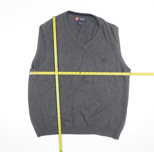 Chaps Men's Grey Cotton V-Neck Knit Sweater Vest XL Classic Style