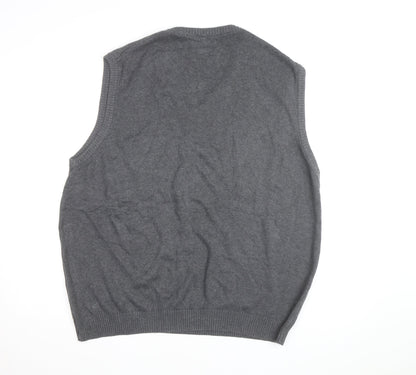 Chaps Men's Grey Cotton V-Neck Knit Sweater Vest XL Classic Style
