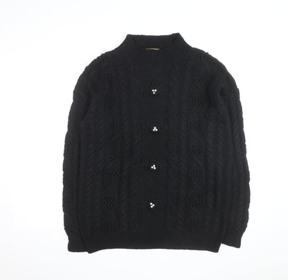 CLTO Handcrafted Men's Black Wool Cotton Cable Knit Cardigan M