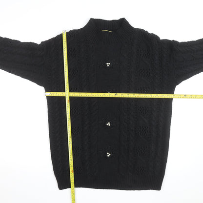 CLTO Handcrafted Men's Black Wool Cotton Cable Knit Cardigan M