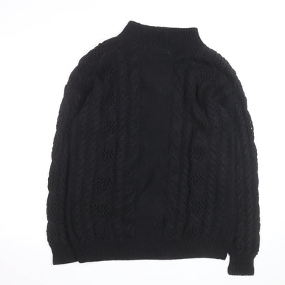 CLTO Handcrafted Men's Black Wool Cotton Cable Knit Cardigan M