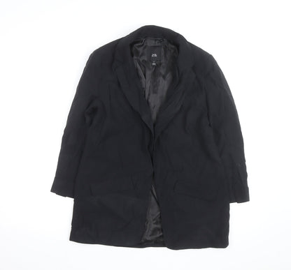 River Island Women’s Black Long Overcoat Size 8 Classic Style