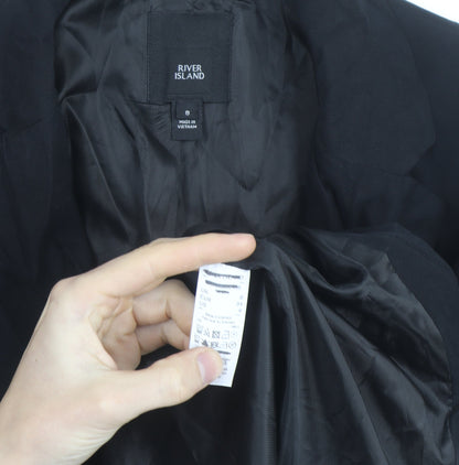 River Island Women’s Black Long Overcoat Size 8 Classic Style
