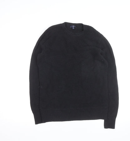 Gap Men Black Cotton Chunky Knit Crew Neck Jumper Size S