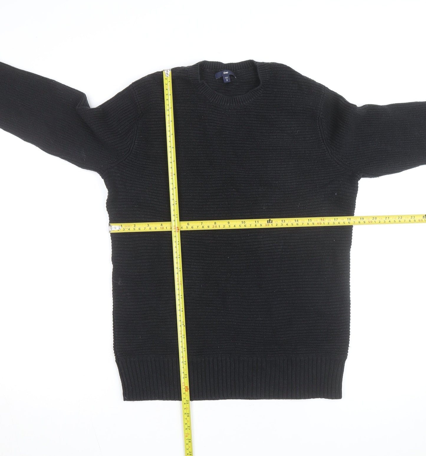 Gap Men Black Cotton Chunky Knit Crew Neck Jumper Size S