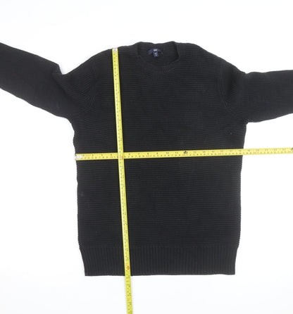 Gap Men Black Cotton Chunky Knit Crew Neck Jumper Size S
