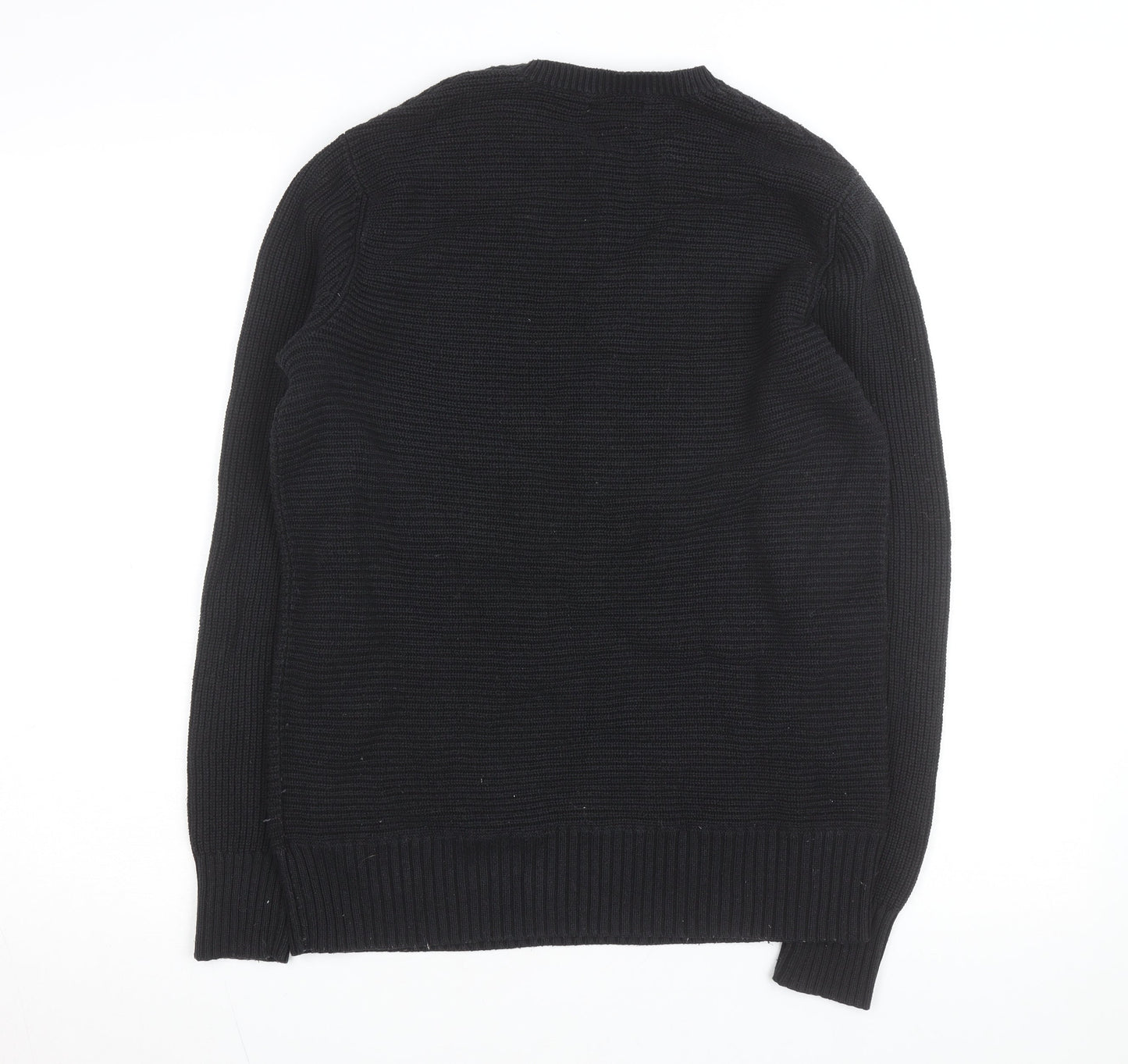 Gap Men Black Cotton Chunky Knit Crew Neck Jumper Size S