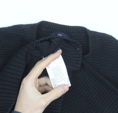Gap Men Black Cotton Chunky Knit Crew Neck Jumper Size S