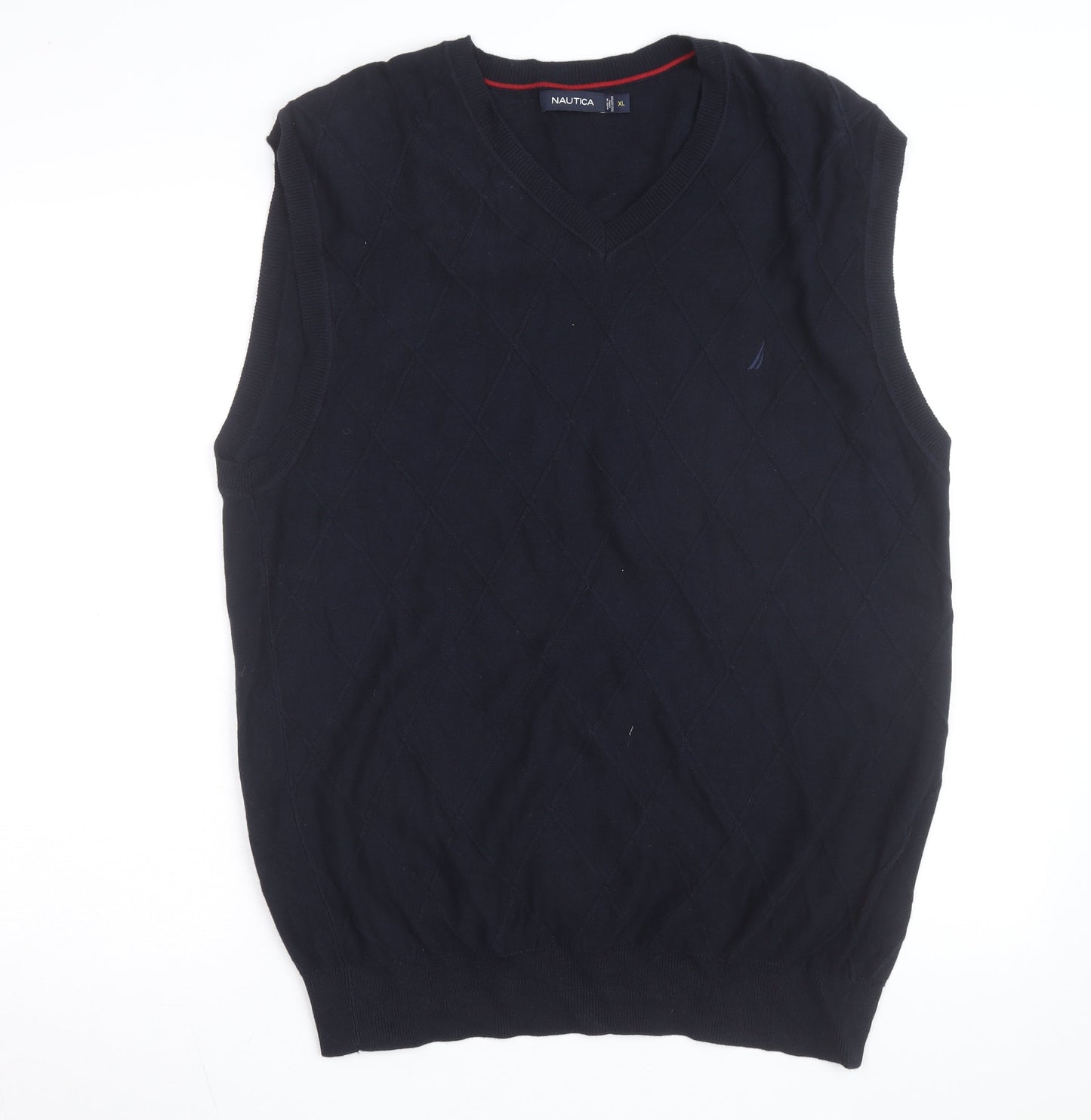 Nautica Men's Blue Cotton Argyle V-Neck Sleeveless Jumper XL