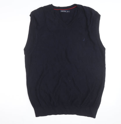 Nautica Men's Blue Cotton Argyle V-Neck Sleeveless Jumper XL