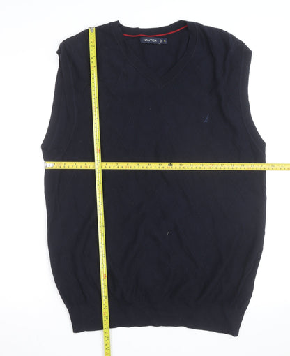Nautica Men's Blue Cotton Argyle V-Neck Sleeveless Jumper XL