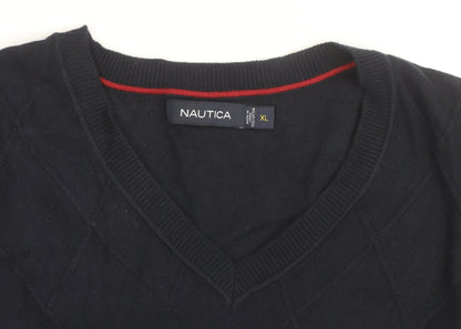 Nautica Men's Blue Cotton Argyle V-Neck Sleeveless Jumper XL