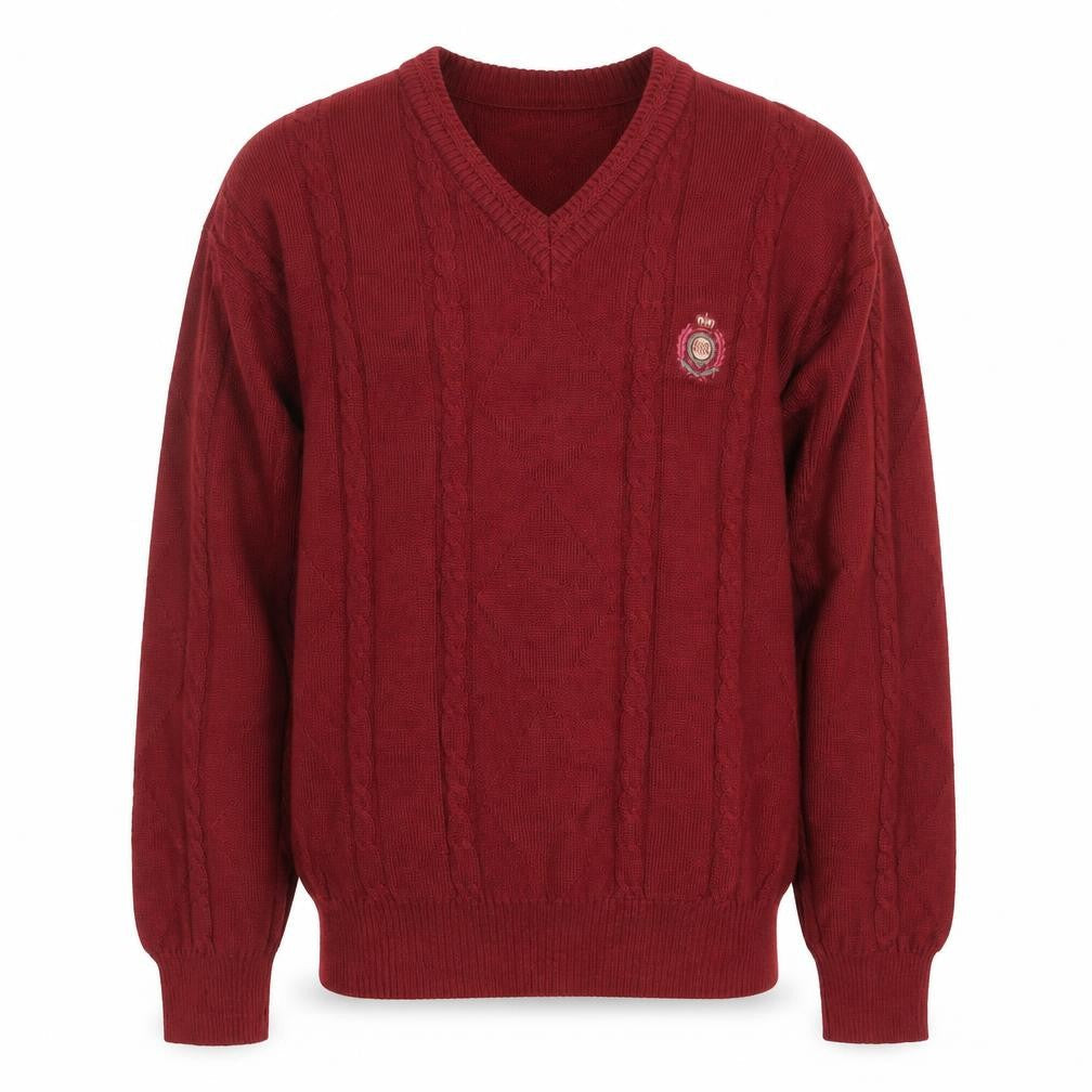 Alunsingwear Men Red Wool Cable-Knit V-Neck Jumper M