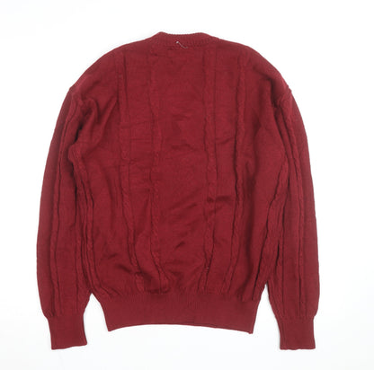 Alunsingwear Men Red Wool Cable-Knit V-Neck Jumper M