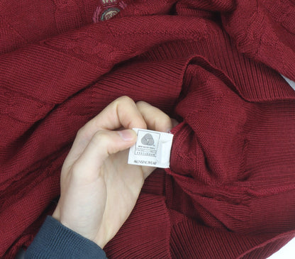 Alunsingwear Men Red Wool Cable-Knit V-Neck Jumper M