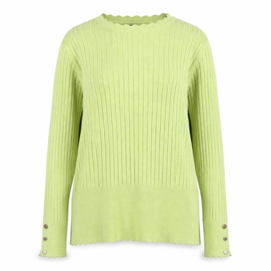 Roman Women’s Green Ribbed Knit Long Sleeve Pullover Jumper Size 16
