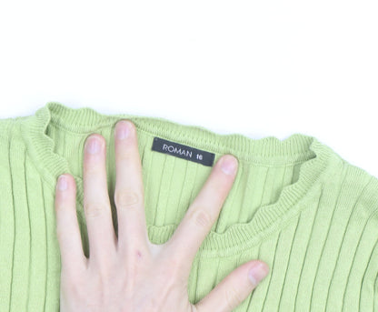 Roman Women’s Green Ribbed Knit Long Sleeve Pullover Jumper Size 16
