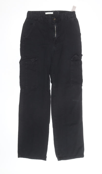 Stradivarius Mens Black Cargo Trousers S Regular Fit Cotton
