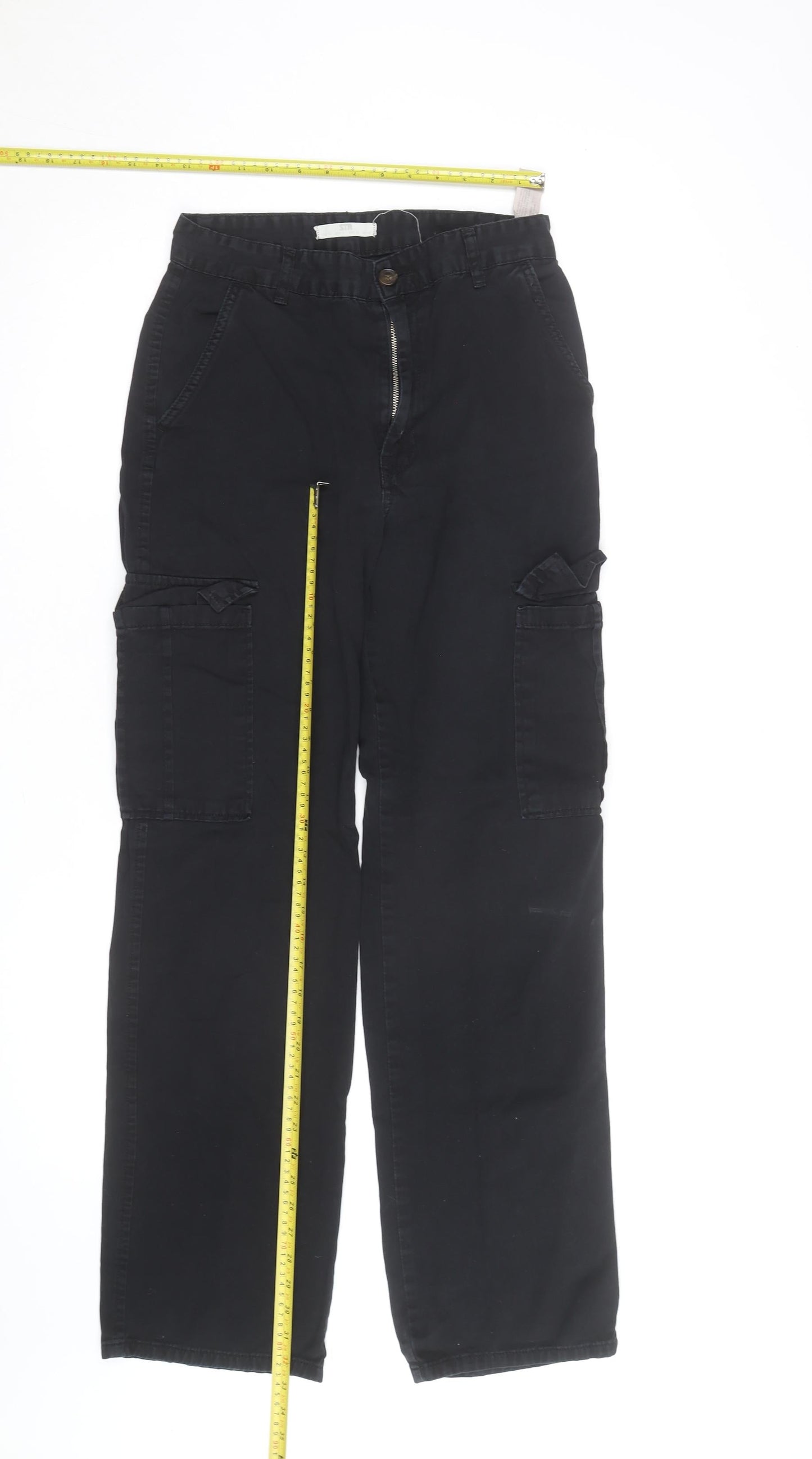 Stradivarius Mens Black Cargo Trousers S Regular Fit Cotton