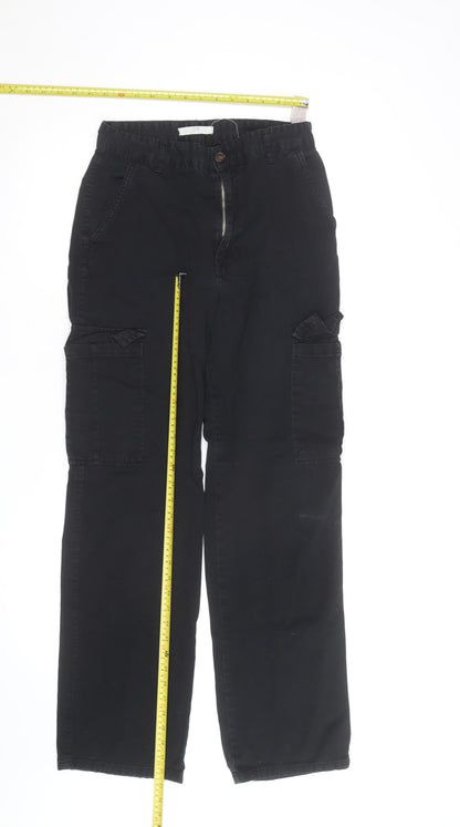 Stradivarius Mens Black Cargo Trousers S Regular Fit Cotton
