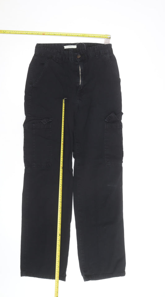 Stradivarius Mens Black Cargo Trousers S Regular Fit Cotton
