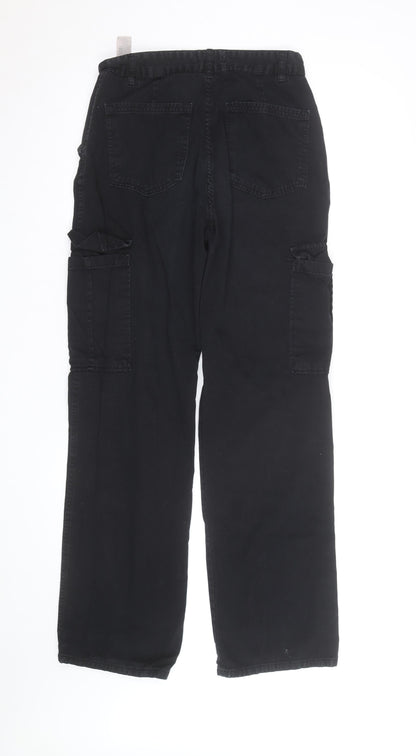 Stradivarius Mens Black Cargo Trousers S Regular Fit Cotton